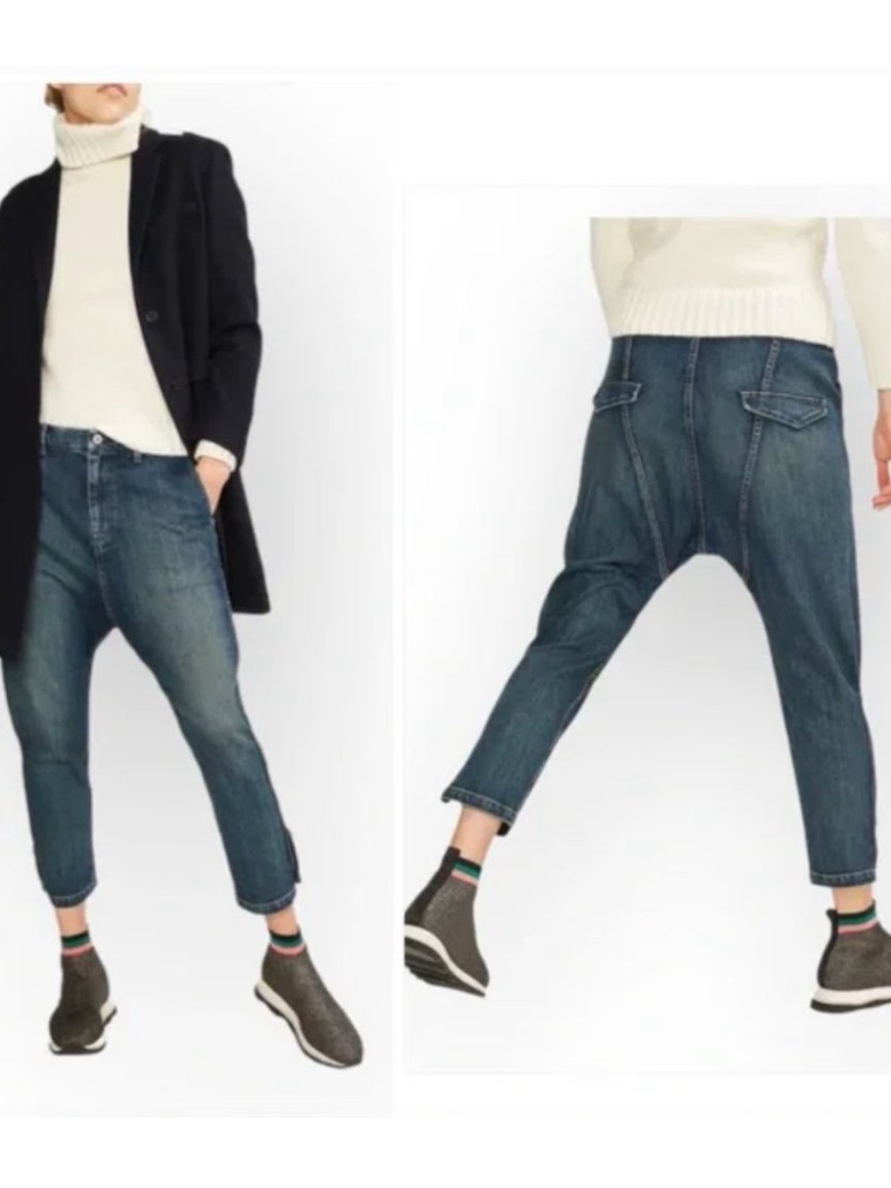 Nili Lotan Jackson Denim Drop Crotch Pant Blue Jean Ankle Slouch Trouser 27